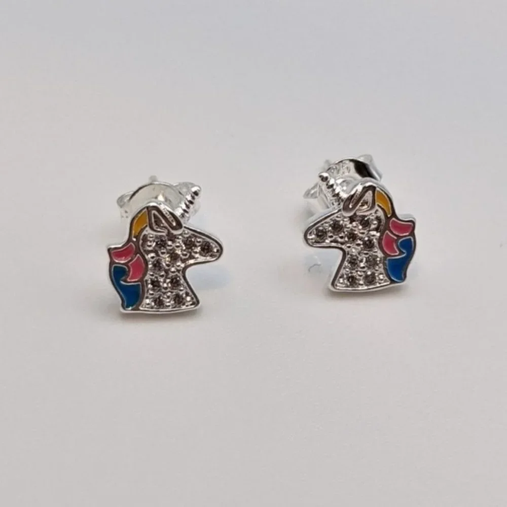 Unicorn stud earrings 925 sterling silver - Picture 2 of 4